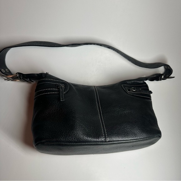 Tignanello Shoulder Bag Black Genuine Leather Pebble Purse Y2K Moto Classic - Picture 3 of 14